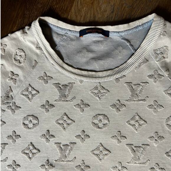 Louis Vuitton Gray Raised Fleece Monogram Men's Crew Neck T-shirt Size XL - Picture 5 of 10